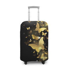 Чехол для чемодана 3D с принтом Золотые бабочки в Новосибирске, 86% полиэфир, 14% спандекс | двустороннее нанесение принта, прорези для ручек и колес | бабочки | девушкам | злато | золото