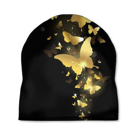 Шапка 3D с принтом Золотые бабочки в Новосибирске, 100% полиэстер | универсальный размер, печать по всей поверхности изделия | бабочки | девушкам | злато | золото