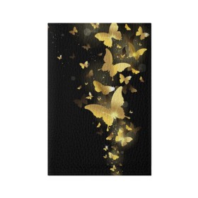 Обложка для паспорта матовая кожа с принтом Золотые бабочки в Новосибирске, натуральная матовая кожа | размер 19,3 х 13,7 см; прозрачные пластиковые крепления | бабочки | девушкам | злато | золото