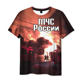 Мужская футболка 3D с принтом МЧС в Новосибирске, 100% полиэфир | прямой крой, круглый вырез горловины, длина до линии бедер | мчс | пожарный | россии