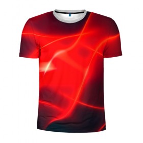 Мужская футболка 3D спортивная с принтом Мерцание в Новосибирске, 100% полиэстер с улучшенными характеристиками | приталенный силуэт, круглая горловина, широкие плечи, сужается к линии бедра | Тематика изображения на принте: волны | красный | размытый