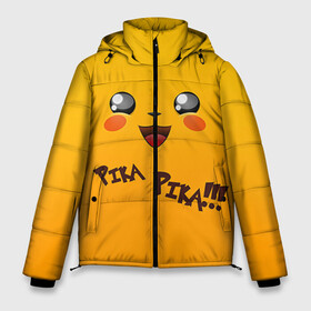 Мужская зимняя куртка 3D с принтом Мордочка Пикачу в Новосибирске, верх — 100% полиэстер; подкладка — 100% полиэстер; утеплитель — 100% полиэстер | длина ниже бедра, свободный силуэт Оверсайз. Есть воротник-стойка, отстегивающийся капюшон и ветрозащитная планка. 

Боковые карманы с листочкой на кнопках и внутренний карман на молнии. | Тематика изображения на принте: пикачу