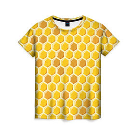 Женская футболка 3D с принтом Медовые соты в Новосибирске, 100% полиэфир ( синтетическое хлопкоподобное полотно) | прямой крой, круглый вырез горловины, длина до линии бедер | арт | еда | мед | пчелы | соты