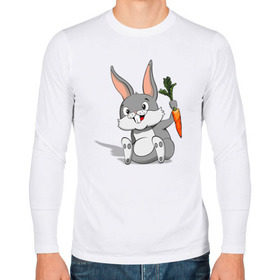 Мужской лонгслив хлопок с принтом Зайчик в Новосибирске, 100% хлопок |  | Тематика изображения на принте: год кролика | зайчик | заяц | кролик | морковь