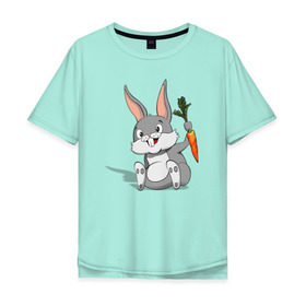 Мужская футболка хлопок Oversize с принтом Зайчик в Новосибирске, 100% хлопок | свободный крой, круглый ворот, “спинка” длиннее передней части | Тематика изображения на принте: год кролика | зайчик | заяц | кролик | морковь