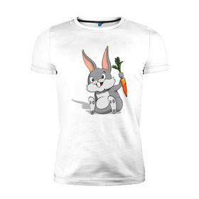 Мужская футболка премиум с принтом Зайчик в Новосибирске, 92% хлопок, 8% лайкра | приталенный силуэт, круглый вырез ворота, длина до линии бедра, короткий рукав | год кролика | зайчик | заяц | кролик | морковь