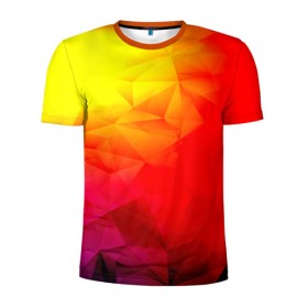 Мужская футболка 3D спортивная с принтом Too-Dye в Новосибирске, 100% полиэстер с улучшенными характеристиками | приталенный силуэт, круглая горловина, широкие плечи, сужается к линии бедра | красный | полигоны | яркий