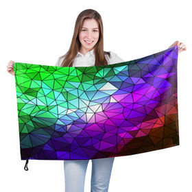 Флаг 3D с принтом Стекло мозаики в Новосибирске, 100% полиэстер | плотность ткани — 95 г/м2, размер — 67 х 109 см. Принт наносится с одной стороны | полигон | разноцветный | треугольники