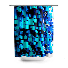 Штора 3D для ванной с принтом Кубическая текстура в Новосибирске, 100% полиэстер | плотность материала — 100 г/м2. Стандартный размер — 146 см х 180 см. По верхнему краю — пластиковые люверсы для креплений. В комплекте 10 пластиковых колец | кубы | объем | синий