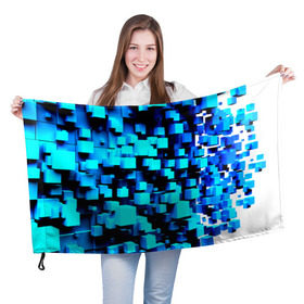 Флаг 3D с принтом Кубическая текстура в Новосибирске, 100% полиэстер | плотность ткани — 95 г/м2, размер — 67 х 109 см. Принт наносится с одной стороны | кубы | объем | синий