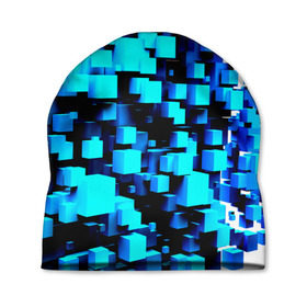 Шапка 3D с принтом Кубическая текстура в Новосибирске, 100% полиэстер | универсальный размер, печать по всей поверхности изделия | кубы | объем | синий