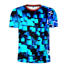 Мужская футболка 3D спортивная с принтом Кубическая текстура в Новосибирске, 100% полиэстер с улучшенными характеристиками | приталенный силуэт, круглая горловина, широкие плечи, сужается к линии бедра | кубы | объем | синий