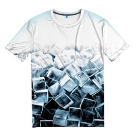 Мужская футболка 3D с принтом Кубики льда в Новосибирске, 100% полиэфир | прямой крой, круглый вырез горловины, длина до линии бедер | синий