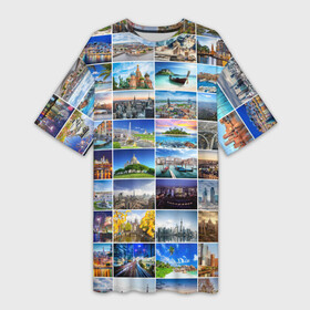 Платье-футболка 3D с принтом Мир путешествий в Новосибирске,  |  | азия | берлин | вегас | венеция | воспоминания | города | достопримечательности | европа | египет | калифорния | каникулы | лондон | милан | москва | ностальгия | нью йорк | отдых | отпуск | память