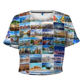 Женская футболка 3D укороченная с принтом Знатный турист в Новосибирске, 100% полиэстер | круглая горловина, длина футболки до линии талии, рукава с отворотами | Тематика изображения на принте: азия | берлин | вегас | венеция | воспоминания | города | достопримечательности | европа | египет | калифорния | каникулы | лондон | милан | москва | ностальгия | нью йорк | отдых | отпуск | память