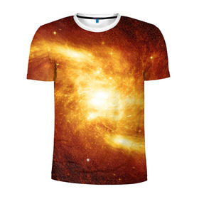 Мужская футболка 3D спортивная с принтом Огненная галактика в Новосибирске, 100% полиэстер с улучшенными характеристиками | приталенный силуэт, круглая горловина, широкие плечи, сужается к линии бедра | вселенная | галактика | звёзды | земля | комета | космос | метеориты | метеоры | млечный путь | орбита | планеты | солнечная система | солнце