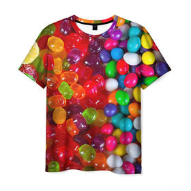 Мужская футболка 3D с принтом Вкусняшки в Новосибирске, 100% полиэфир | прямой крой, круглый вырез горловины, длина до линии бедер | вкуснотища | вкусняшки | глазурь | карамельки | конфетки | конфеты | мармеладки | сахар | сладости