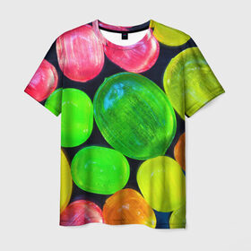 Мужская футболка 3D с принтом Карамельки в Новосибирске, 100% полиэфир | прямой крой, круглый вырез горловины, длина до линии бедер | Тематика изображения на принте: вкусности | вкусняшки | карамельки | конфетки | конфеты | леденцы | сахар | сладости