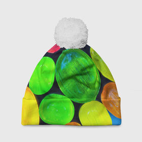 Шапка 3D c помпоном с принтом Карамельки в Новосибирске, 100% полиэстер | универсальный размер, печать по всей поверхности изделия | вкусности | вкусняшки | карамельки | конфетки | конфеты | леденцы | сахар | сладости