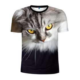 Мужская футболка 3D спортивная с принтом Жёлтые глаза в Новосибирске, 100% полиэстер с улучшенными характеристиками | приталенный силуэт, круглая горловина, широкие плечи, сужается к линии бедра | взгляд | глаза | голова животного | киска | кот | котёнок | кошка | прикольные картинки