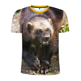 Мужская футболка 3D спортивная с принтом Росомаха в Новосибирске, 100% полиэстер с улучшенными характеристиками | приталенный силуэт, круглая горловина, широкие плечи, сужается к линии бедра | животные | лес | медведи | охота | природа | туризм