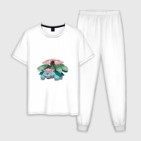 Мужская пижама хлопок с принтом Венузавр в Новосибирске, 100% хлопок | брюки и футболка прямого кроя, без карманов, на брюках мягкая резинка на поясе и по низу штанин
 | Тематика изображения на принте: венузавр | покемон