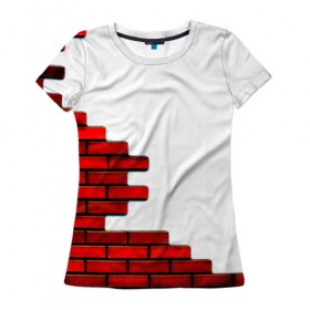 Женская футболка 3D с принтом Кирпичики в Новосибирске, 100% полиэфир ( синтетическое хлопкоподобное полотно) | прямой крой, круглый вырез горловины, длина до линии бедер | Тематика изображения на принте: белый | красный | стена