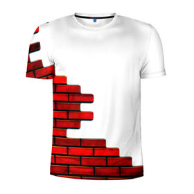 Мужская футболка 3D спортивная с принтом Кирпичики в Новосибирске, 100% полиэстер с улучшенными характеристиками | приталенный силуэт, круглая горловина, широкие плечи, сужается к линии бедра | белый | красный | стена