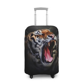 Чехол для чемодана 3D с принтом Оскал тигра в Новосибирске, 86% полиэфир, 14% спандекс | двустороннее нанесение принта, прорези для ручек и колес | дикая кошка | пасть | тигр | хищник