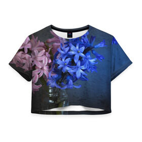 Женская футболка 3D укороченная с принтом Букет в Новосибирске, 100% полиэстер | круглая горловина, длина футболки до линии талии, рукава с отворотами | герберы | зелень | лепестки | природа | растения | цветы