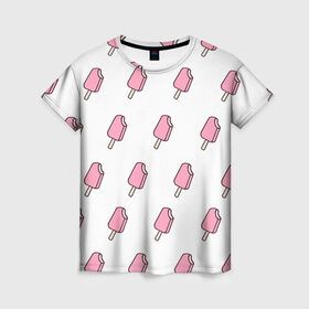 Женская футболка 3D с принтом Мороженое розовое в Новосибирске, 100% полиэфир ( синтетическое хлопкоподобное полотно) | прямой крой, круглый вырез горловины, длина до линии бедер | ice cream | мода | мороженое | тренд
