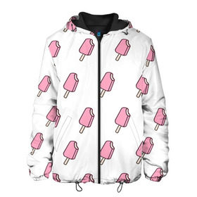 Мужская куртка 3D с принтом Мороженое розовое в Новосибирске, ткань верха — 100% полиэстер, подклад — флис | прямой крой, подол и капюшон оформлены резинкой с фиксаторами, два кармана без застежек по бокам, один большой потайной карман на груди. Карман на груди застегивается на липучку | Тематика изображения на принте: ice cream | мода | мороженое | тренд