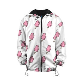 Детская куртка 3D с принтом Мороженое розовое в Новосибирске, 100% полиэстер | застежка — молния, подол и капюшон оформлены резинкой с фиксаторами, по бокам — два кармана без застежек, один потайной карман на груди, плотность верхнего слоя — 90 г/м2; плотность флисового подклада — 260 г/м2 | Тематика изображения на принте: ice cream | мода | мороженое | тренд