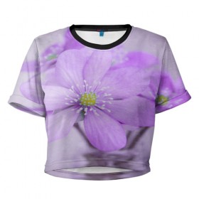 Женская футболка 3D укороченная с принтом Цветочек в Новосибирске, 100% полиэстер | круглая горловина, длина футболки до линии талии, рукава с отворотами | 