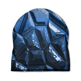 Шапка 3D с принтом Каменная кладка синяя в Новосибирске, 100% полиэстер | универсальный размер, печать по всей поверхности изделия | камень | синий | текстура
