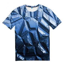 Мужская футболка 3D с принтом Каменная кладка синяя в Новосибирске, 100% полиэфир | прямой крой, круглый вырез горловины, длина до линии бедер | Тематика изображения на принте: камень | синий | текстура