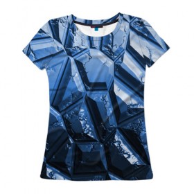 Женская футболка 3D с принтом Каменная кладка синяя в Новосибирске, 100% полиэфир ( синтетическое хлопкоподобное полотно) | прямой крой, круглый вырез горловины, длина до линии бедер | камень | синий | текстура