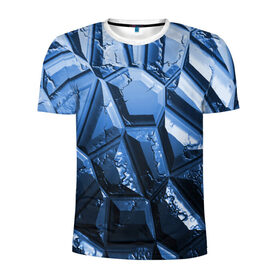 Мужская футболка 3D спортивная с принтом Каменная кладка синяя в Новосибирске, 100% полиэстер с улучшенными характеристиками | приталенный силуэт, круглая горловина, широкие плечи, сужается к линии бедра | камень | синий | текстура