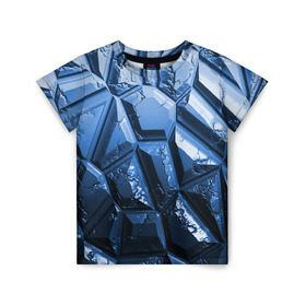 Детская футболка 3D с принтом Каменная кладка синяя в Новосибирске, 100% гипоаллергенный полиэфир | прямой крой, круглый вырез горловины, длина до линии бедер, чуть спущенное плечо, ткань немного тянется | камень | синий | текстура