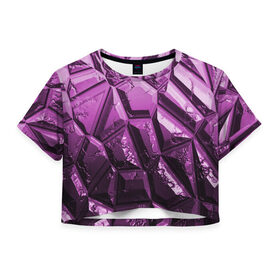 Женская футболка 3D укороченная с принтом Каменная кладка фиолетовая в Новосибирске, 100% полиэстер | круглая горловина, длина футболки до линии талии, рукава с отворотами | 