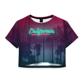 Женская футболка 3D укороченная с принтом California в Новосибирске, 100% полиэстер | круглая горловина, длина футболки до линии талии, рукава с отворотами | america | california | city | state | sun. summer | америка | город | калифорния | лето | солнце | штат