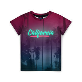 Детская футболка 3D с принтом California в Новосибирске, 100% гипоаллергенный полиэфир | прямой крой, круглый вырез горловины, длина до линии бедер, чуть спущенное плечо, ткань немного тянется | america | california | city | state | sun. summer | америка | город | калифорния | лето | солнце | штат
