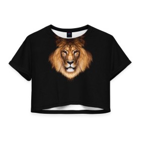 Женская футболка 3D укороченная с принтом Лев в Новосибирске, 100% полиэстер | круглая горловина, длина футболки до линии талии, рукава с отворотами | lion | голова | лев