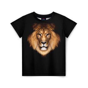 Детская футболка 3D с принтом Лев в Новосибирске, 100% гипоаллергенный полиэфир | прямой крой, круглый вырез горловины, длина до линии бедер, чуть спущенное плечо, ткань немного тянется | Тематика изображения на принте: lion | голова | лев