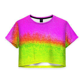 Женская футболка 3D укороченная с принтом color в Новосибирске, 100% полиэстер | круглая горловина, длина футболки до линии талии, рукава с отворотами | кислотный | яркий