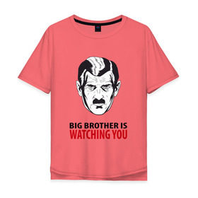 Мужская футболка хлопок Oversize с принтом Big Brother is watching you в Новосибирске, 100% хлопок | свободный крой, круглый ворот, “спинка” длиннее передней части | 1984 | большой брат | джордж оурелл