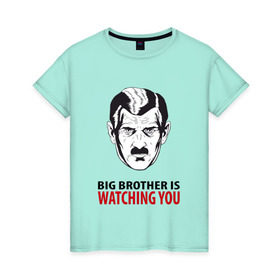 Женская футболка хлопок с принтом Big Brother is watching you в Новосибирске, 100% хлопок | прямой крой, круглый вырез горловины, длина до линии бедер, слегка спущенное плечо | 1984 | большой брат | джордж оурелл