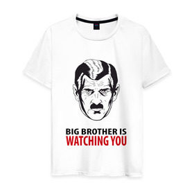 Мужская футболка хлопок с принтом Big Brother is watching you в Новосибирске, 100% хлопок | прямой крой, круглый вырез горловины, длина до линии бедер, слегка спущенное плечо. | Тематика изображения на принте: 1984 | большой брат | джордж оурелл