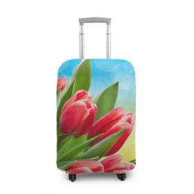 Чехол для чемодана 3D с принтом Полевые тюльпаны в Новосибирске, 86% полиэфир, 14% спандекс | двустороннее нанесение принта, прорези для ручек и колес | арт | краска | лето | лучи | любовь | новинки | популярные | природа | рисунки | свет | цветы