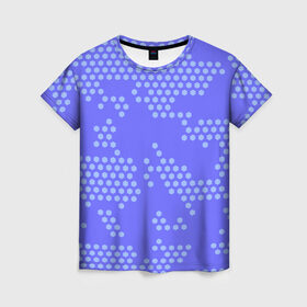 Женская футболка 3D с принтом Кибер камуфляж 7 в Новосибирске, 100% полиэфир ( синтетическое хлопкоподобное полотно) | прямой крой, круглый вырез горловины, длина до линии бедер | пиксели | сиреневый | точки